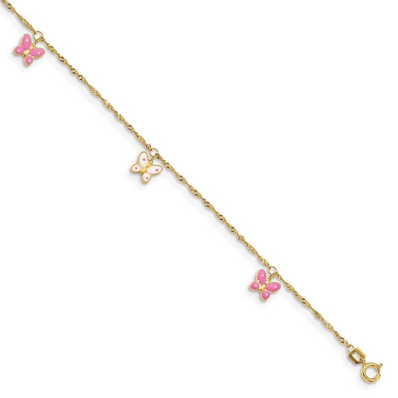 14k Yellow Gold and Enameled Butterfly Adjustable Anklet, 10 Inch - Picture 1 of 5